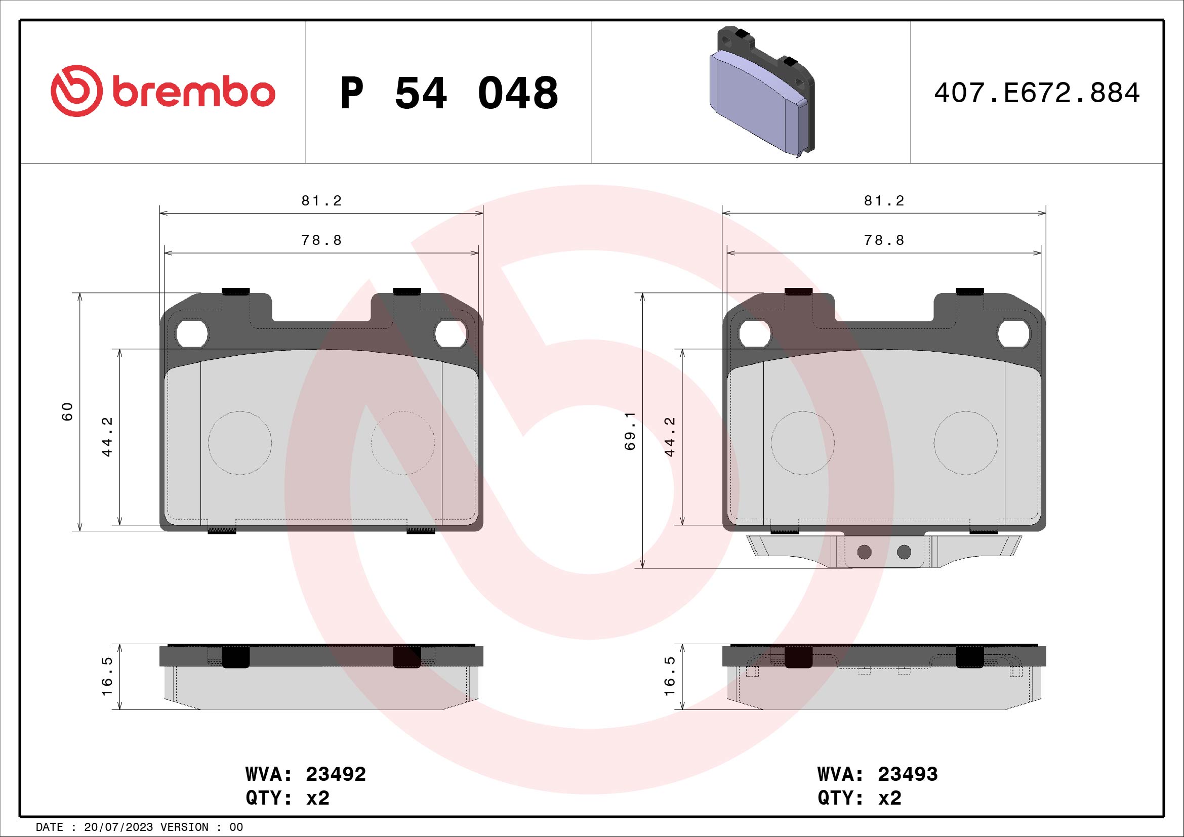 A.B.S. P 54 048 BREMBO Bremsbelagsatz, Scheibenbremse
